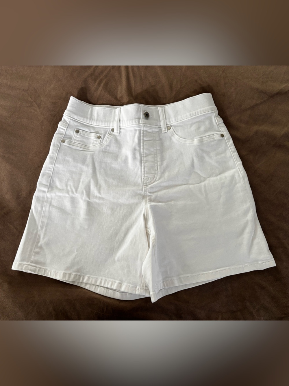 SPANX White High-Rise Denim Jean Shorts